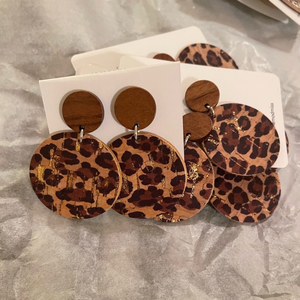 New Leopard Print Wood Mod Miss Earrings